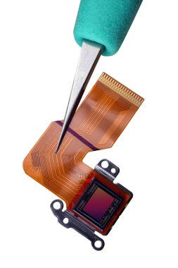 Modern light-sensitive chip for use in  video photo cameras and drones. Isolated macro clipart