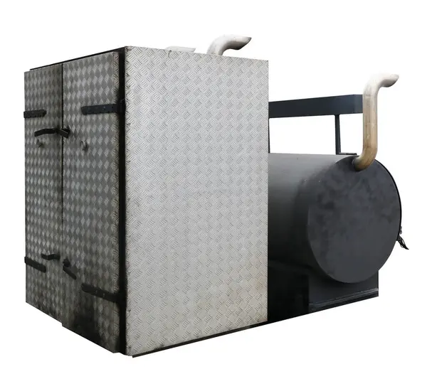 Házi Füstgenerátor Halak Rozsdamentes Acélból Készült Hús Füstöléséhez Fehér Alapon Stock Kép