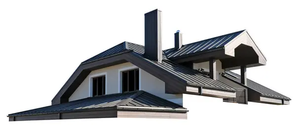 Braunes Modernes Dach Eines Dorfhauses Isoliert Auf Weiß Stockfoto
