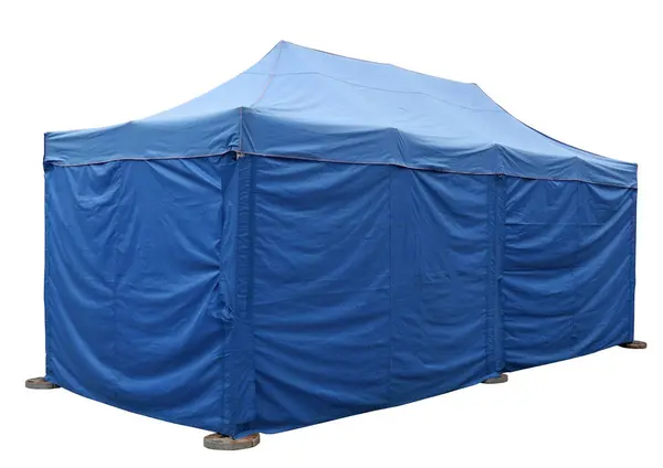 Tente Toile Bleue Pour Vendre Nourriture Dans Rue Isolé Sur Photo De Stock