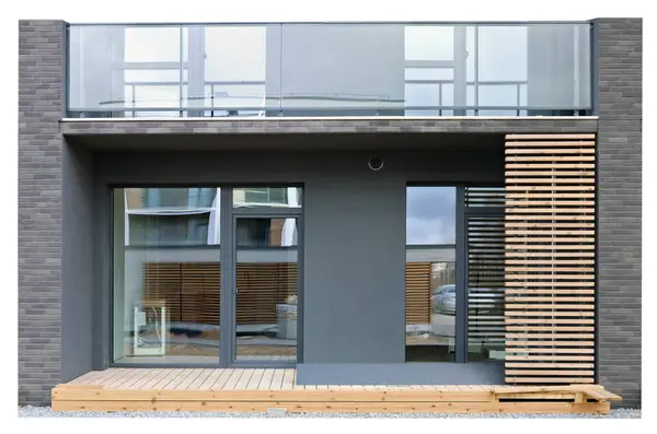 Modern Szabványos Rendszer Ablakok Erkélyek Ajtók Egy Lakóépületben Elszigetelt Stock Fotó
