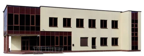 Zweistöckiges Bürogebäude Mit Rampe Für Behinderte Isoliert Auf Weiß Stockbild