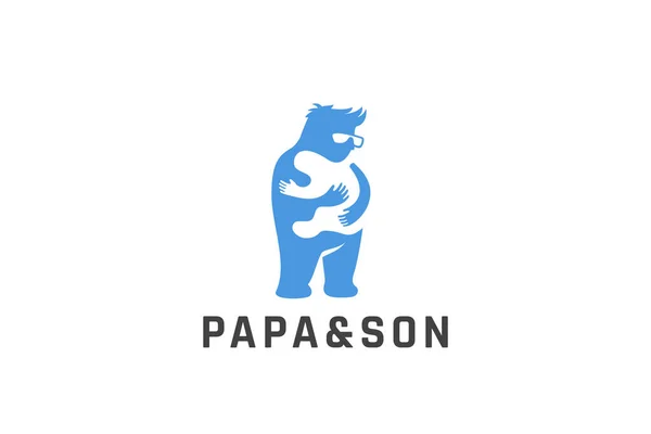 Far Håller Kramar Skötsel Baby Logo Familj Föräldrar Negativ Utrymme — Stock vektor