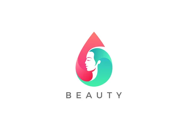 Kvinna Logotyp Ansikte Droplet Skönhet Spa Salong Logotyp Vektor Design — Stock vektor