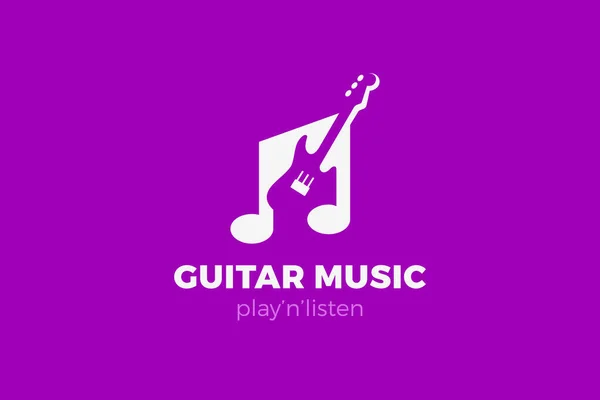 Guitar Logo Megjegyzés Zene Sound Education Party Koncepció Negatív Tér — Stock Vector
