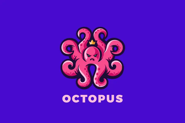 Octopus Queen Logó Vicces Angry Kraken Seafood Étterem Zoo Vector — Stock Vector