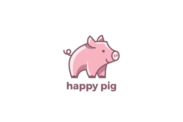 Pig Logo Happy Friendly Funny Design Vector — Stock Vector