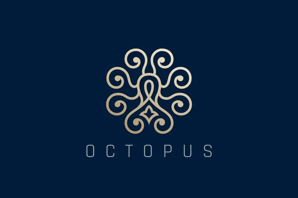 Octopus Logo Elegante Abstrato Jóias Luxo Seafood Vector Design Concept —  Vetores de Stock