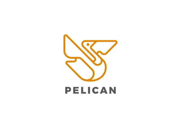 Pelican Logo Bird Abstract Fying Design Vector Geometric Linear Outline — Stock Vector