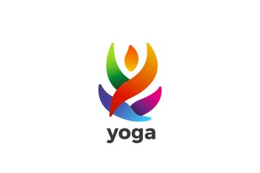 Yoga Lotus Logosu Soyut Renkli Tasarım Şablonu.