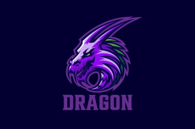 Dragon Logo Kafa Çemberi şekil tasarım vektörü şablonu E Sports Style. Dragon Basketbol Beyzbol E-Sports Logotype konsepti Maskot Amblemi.