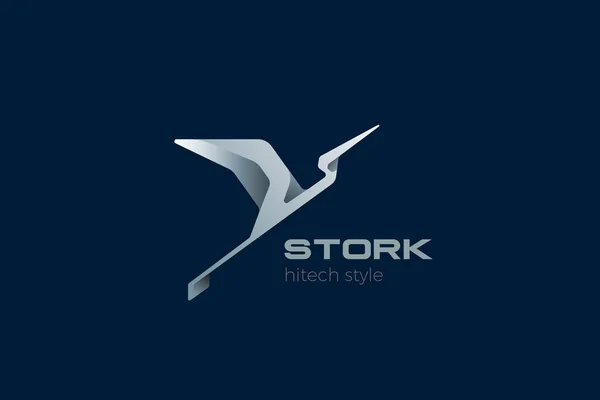 Flying Stork Logo Hitech Technology Geometric Design Style Vector Template — Stock Vector