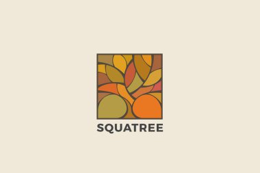 Autumn Square Ağaç Logosu Soyut Tasarım Lüks Mücevher Sağlık Stili Vektör Şablonu.