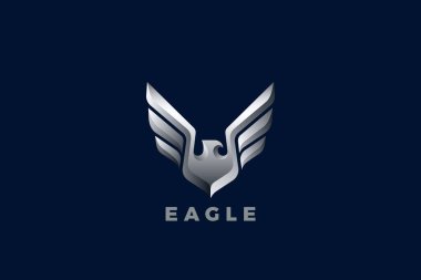 Eagle Wings Logo Metalik Vintage Heraldic tasarım Vector. Çelik Metal Şahin Uçan Siluet Logosu Cobncept simgesi.