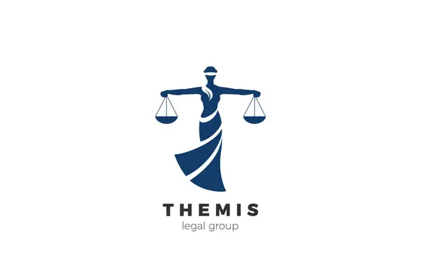 Themis Lei Deusa Logo Advogado Advogado Design Vector Template — Vetor de Stock