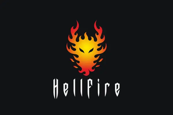Démoni Ördög Tűz Lángoló Arc Logó Tervező Vektor Sablon Hell — Stock Vector