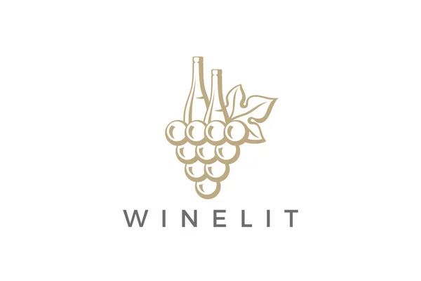 Wine Bottle Grape Leaf Logo Winery Shop Design Vector Template — Stock Vector