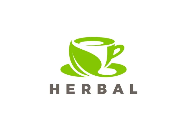 Taza Hojas Logo Herbal Vector Plantilla Diseño Vector De Stock
