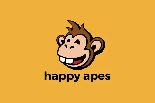 Happy Smiling Monkey Ape Λογότυπο Σχεδιασμός Cartoon Style Διάνυσμα Πρότυπο Εικονογράφηση Αρχείου