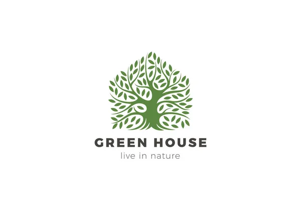 Tree Green House Logo Ingatlan Absztrakt Design Vector Eco Home Jogdíjmentes Stock Illusztrációk