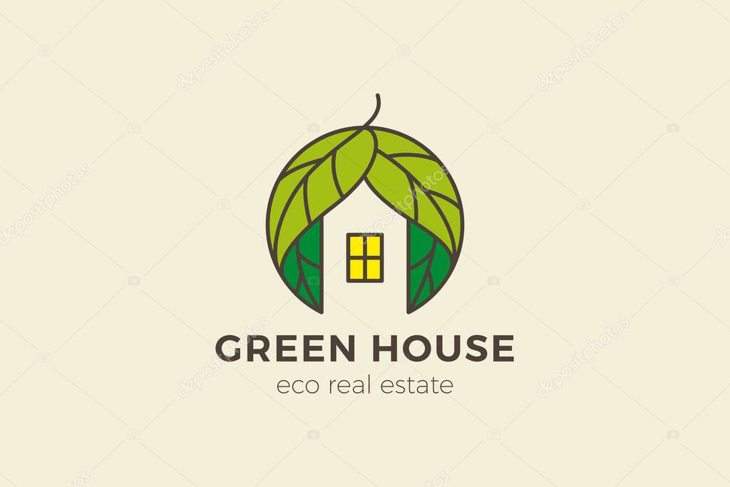 Green House Logo Real Estate Abstract Design Vector. Eco Home Appartments Logotype Concept icon Linear Outline style.