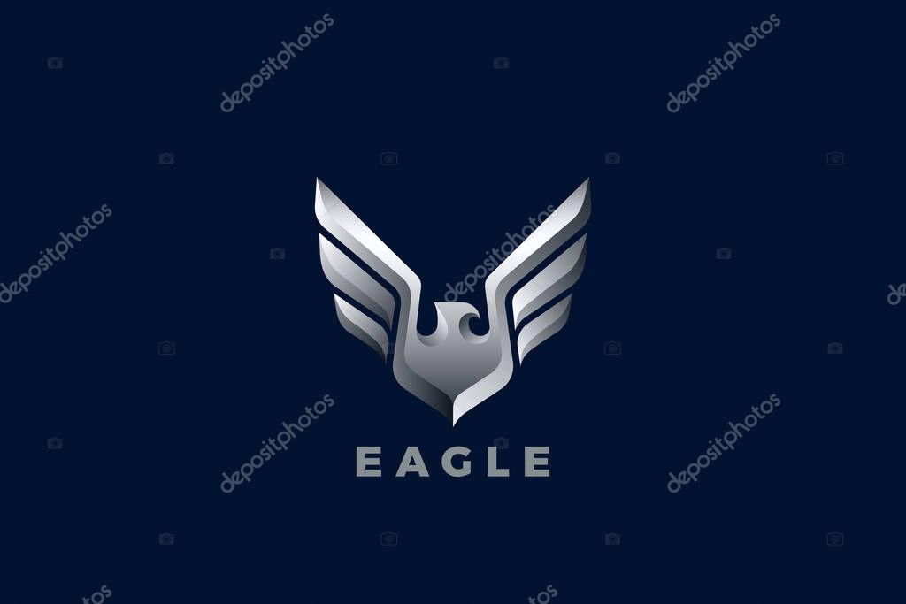 Eagle Wings Logo Metallic Vintage Luxury Heraldic design style Vector. Steel Metal Falcon Hawk Flying Soaring Silhouette Logotype cobncept icon.