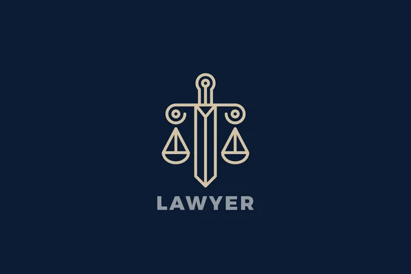 Lawyer Attorney Scales Sword Logo Legal Protection Vector Template — Stock Vector