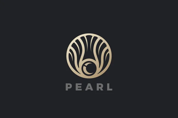 Golden Pearl Shell Logo Beauty Spa Lyx Smycken Design Vector — Stock vektor