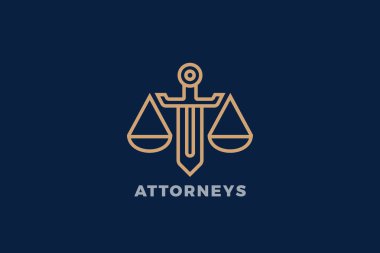 Avukat, Kılıç Logosu Yasal Koruma Vektörü Şablonuyla Ölçeklendiriyor.