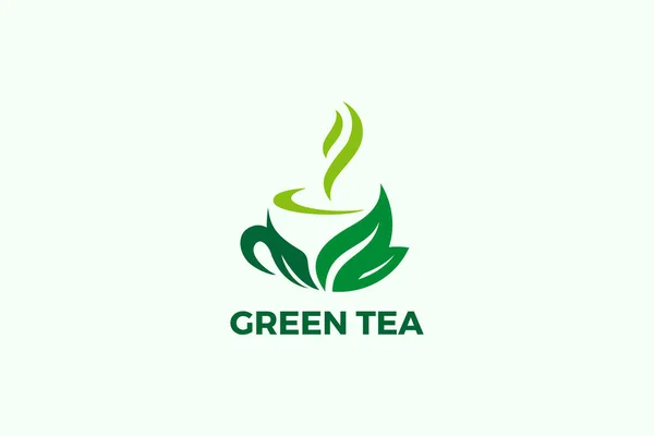 Taza Verde Hojas Logo Herbal Vector Plantilla Diseño Gráficos Vectoriales