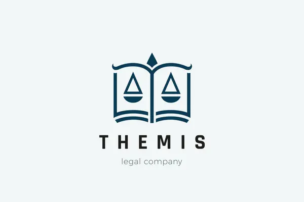 Advogado Advogado Advogado Direito Logotipo Themis Vector Design Abrir Livro — Vetor de Stock