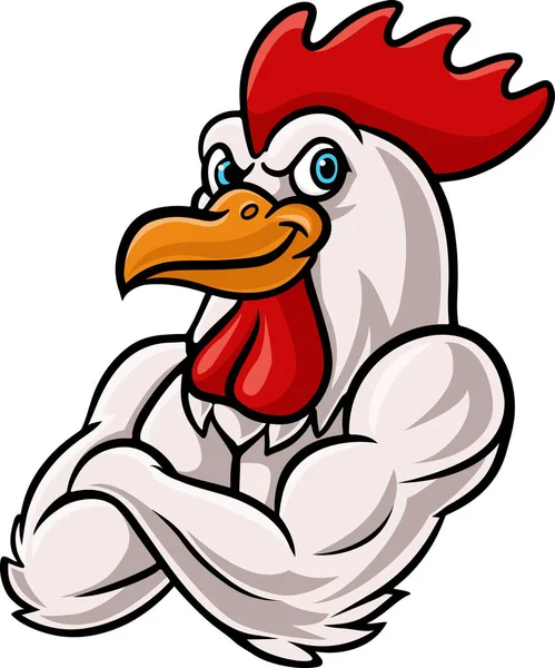 Illustration Cartoon Strong Chicken Mascot Character Stok Vektör