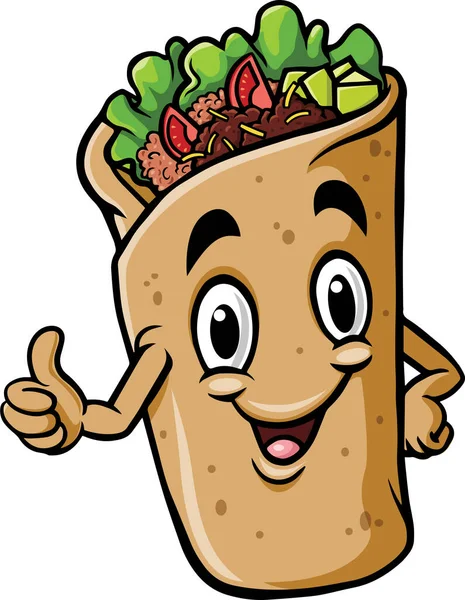 Illustration Cartoon Burrito Kebab Mascot Design Vektör Grafikler