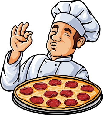 Illustration of Pizza chef man cartoon character