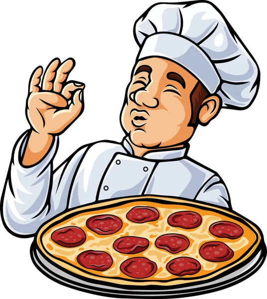 Illustration Pizza Chef Man Cartoon Character — Stockvector