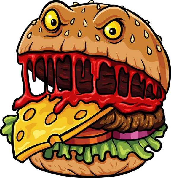 Illustration Monster Burger Cartoon Mascot Character — 图库矢量图片