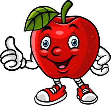 Illustration of Cartoon apple character giving a thumbs up