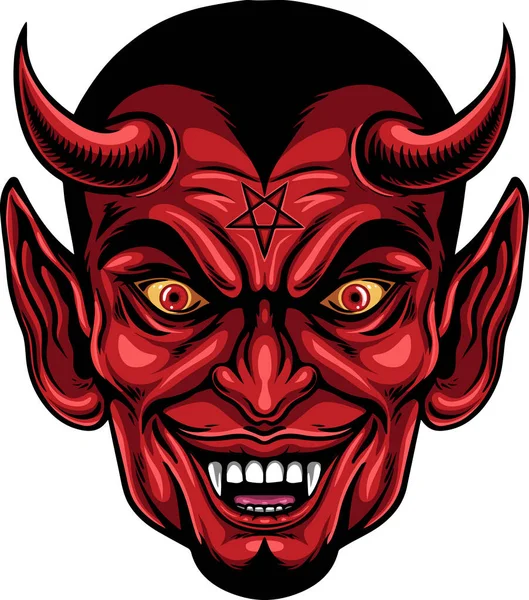 Illustration Cartoon Scary Devil Head Mascot — Vetor de Stock