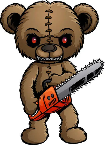 Cartoon monster teddy bear holding chainsaw — Illustration Cartoon Monster Teddy Bear Holding Chainsaw — Stock Vector