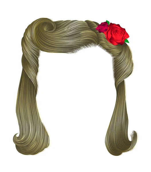 Женские Вьющиеся Волосы Цветами Красная Роза Блондинки Лицензионные Стоковые Векторы