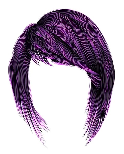 Trendy Woman Purple Colors Hairs Kare Fringe Beauty Style Stock Ilustrace