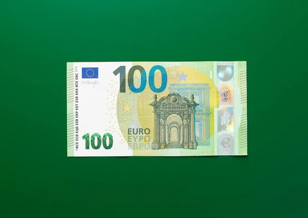 Cem Notas Euro Sobre Fundo Verde Moeda Europeia Bill Top — Fotografia de Stock
