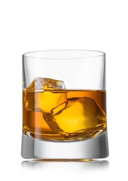 Whiskey Kostką Lodu Kryształowej Szklance Białym Irlandzka Szkocka Bourbon — Zdjęcie stockowe