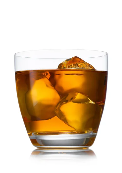 Full Glass Scotch Whiskey Ice Cubes White — Stock Photo, Image
