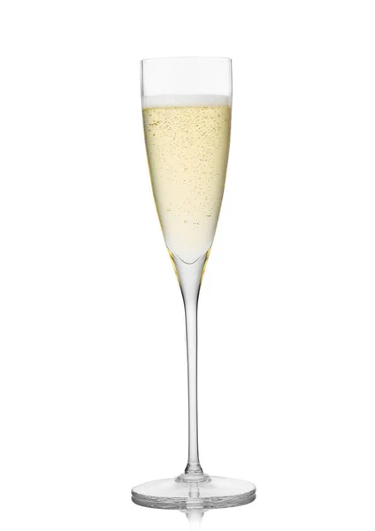 Žluté Zlaté Šampaňské Křišťálové Sklo Bílém Pozadí — Stock fotografie