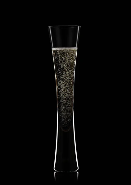 Yellow Champagne Flute Crystal Glass Bubbles Black — Stock Photo, Image