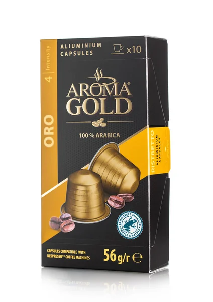 London December 2022 Aroma Gold Orio Aluminium Coffee Capsules Pods — 图库照片