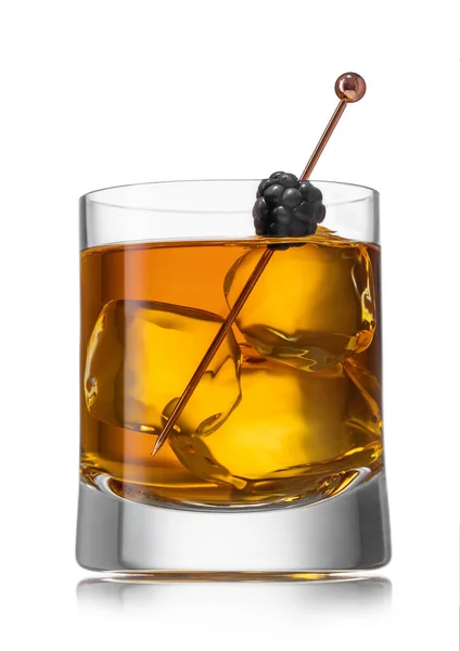 Old Fashioned Cocktail Glass Ice Cubes Blackberry Still Pick White — Stock Photo, Image