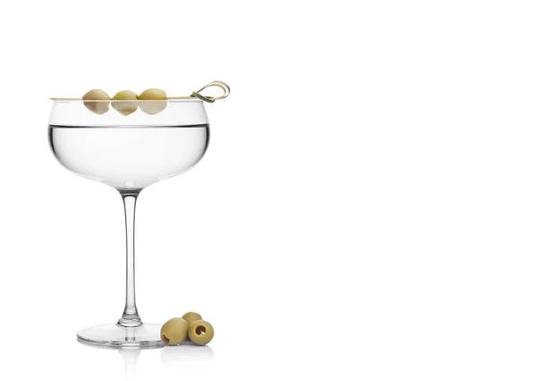 Vodka Martini Gin Cocktail Luxury Crystal Glass Olives Bamboo Stickwith — Stock Photo, Image