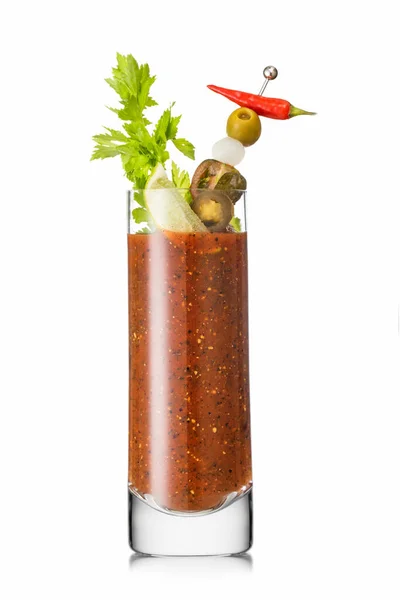 Blodig Mary Alkoholhaltig Cocktail Med Selleri Och Varm Peppar Högt — Stockfoto
